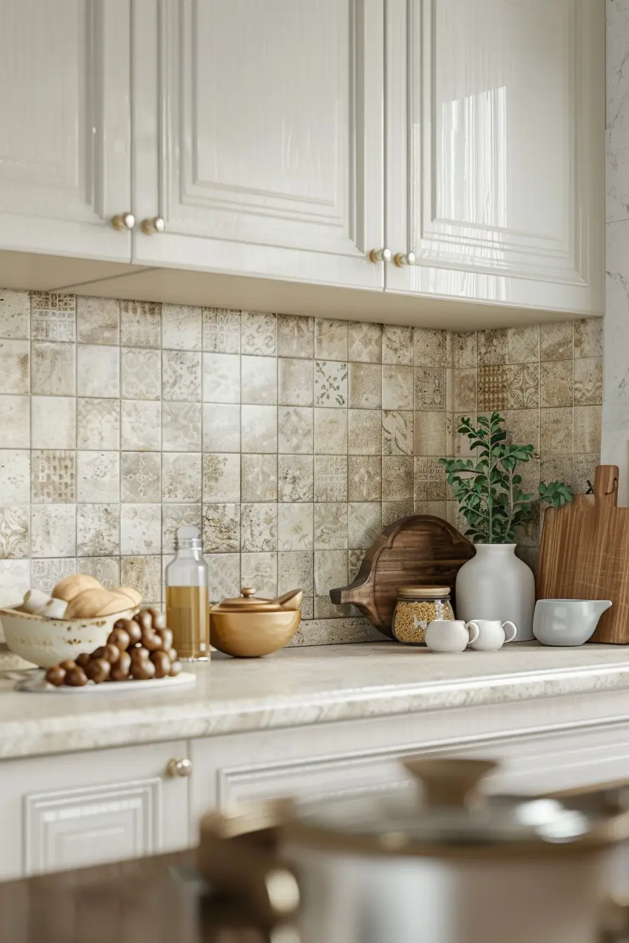 Kitchen Backsplash with White Cabinets 77234