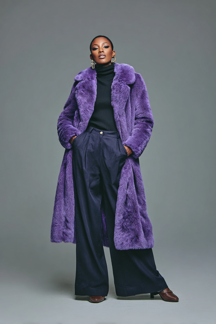 Purple Faux-Fur Coat Outfit 858114