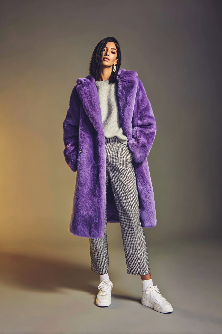 Purple Faux-Fur Coat Outfit 885798