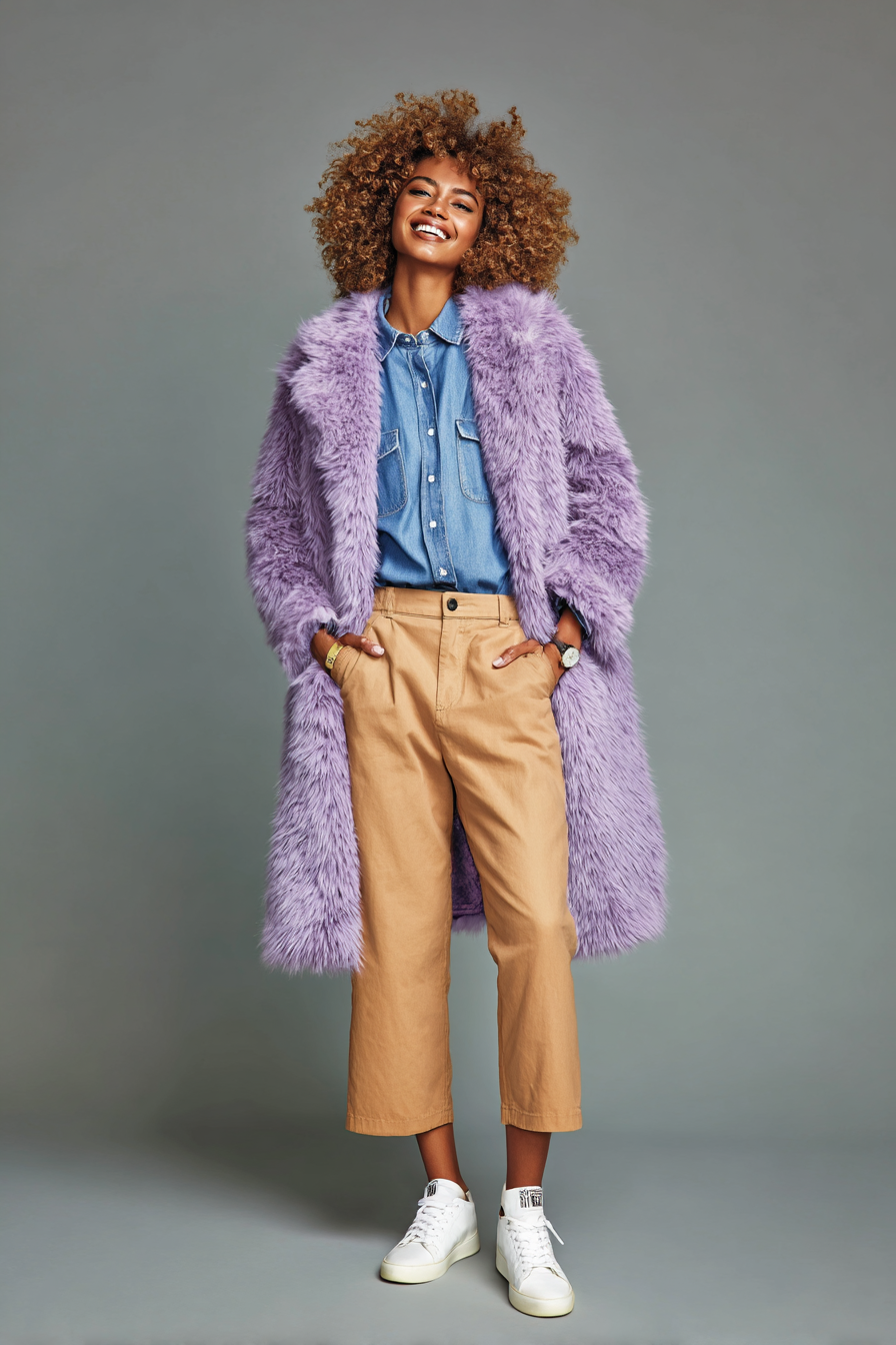 Purple Faux-Fur Coat Outfit 933904