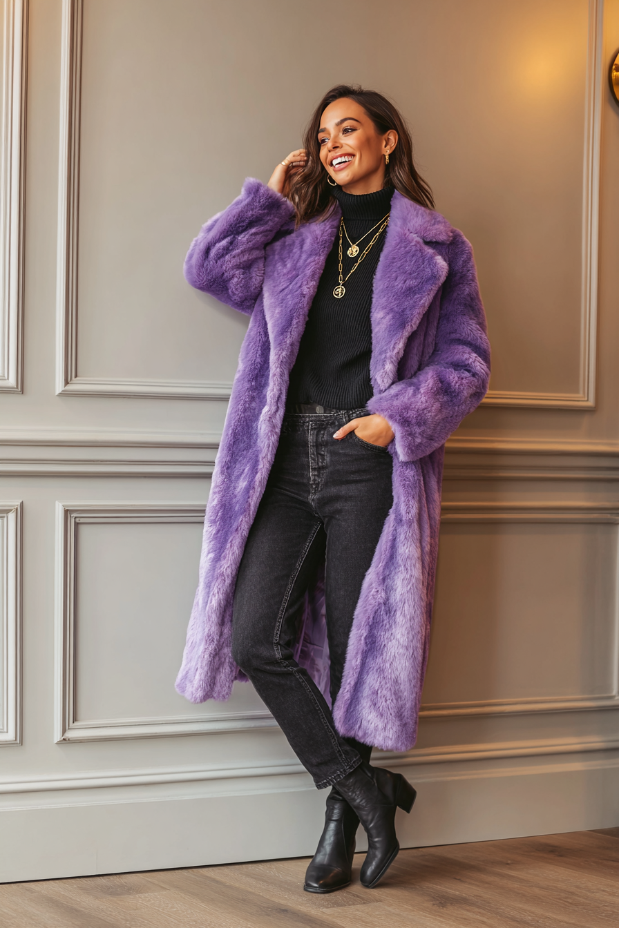 Purple Faux-Fur Coat Outfit 977762