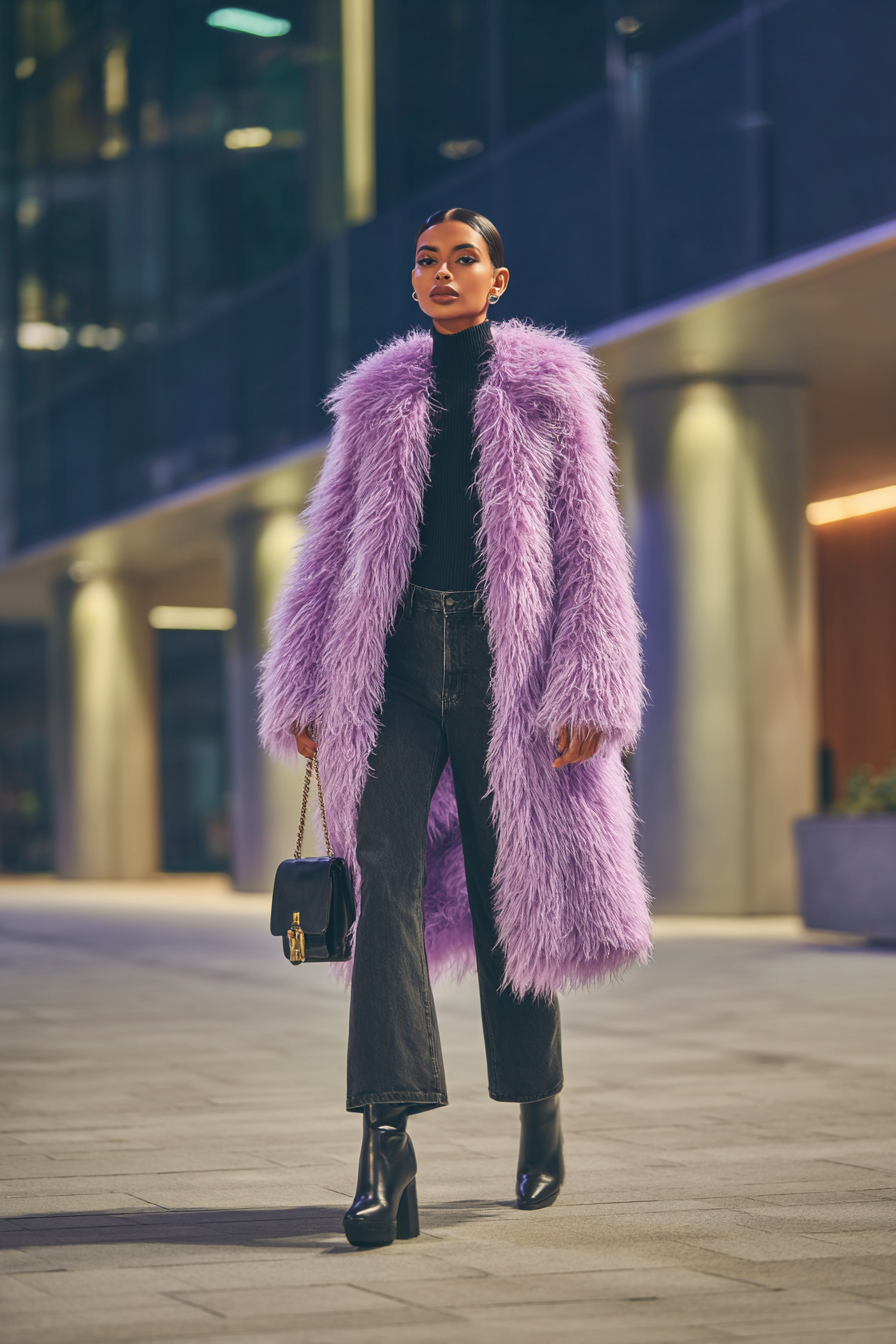 Purple Faux-Fur Coat Outfit 996908