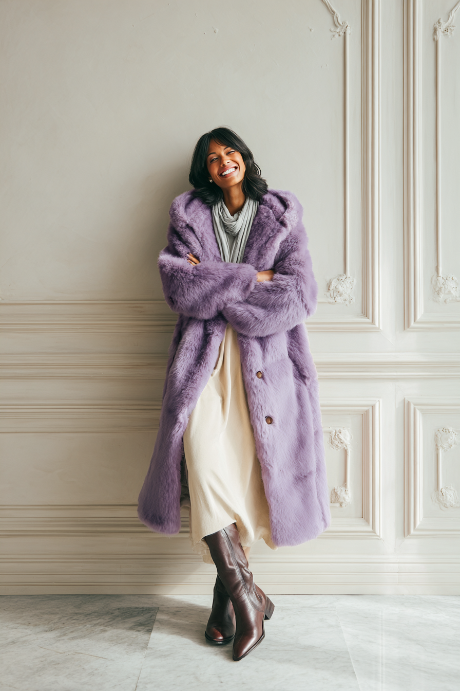 Purple Faux-Fur Coat Outfit 1037664