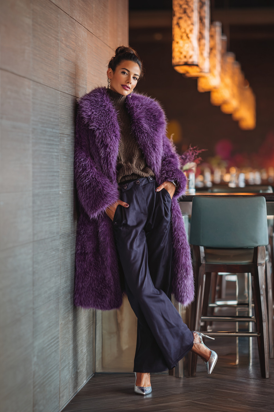 Purple Faux-Fur Coat Outfit 1087374