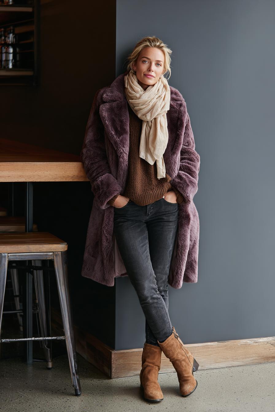 Purple Faux-Fur Coat Outfit 1074698