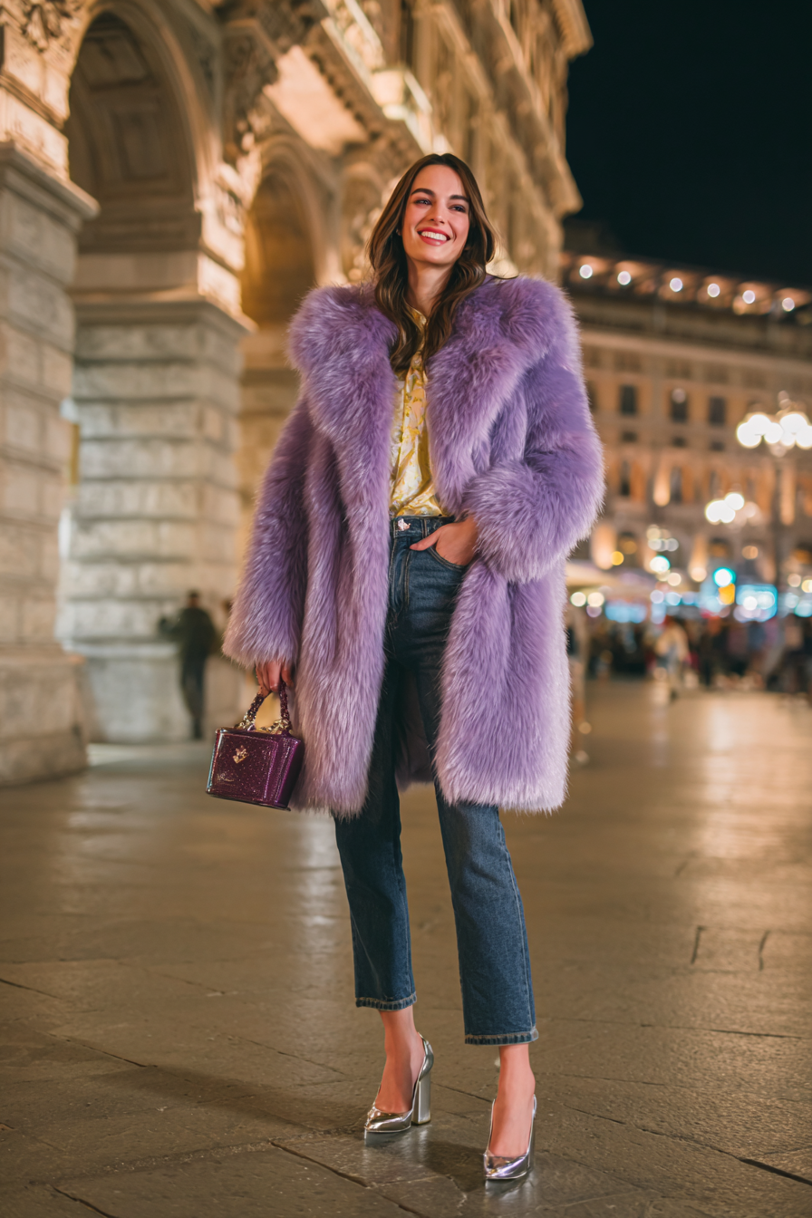 Purple Faux-Fur Coat Outfit 1137598