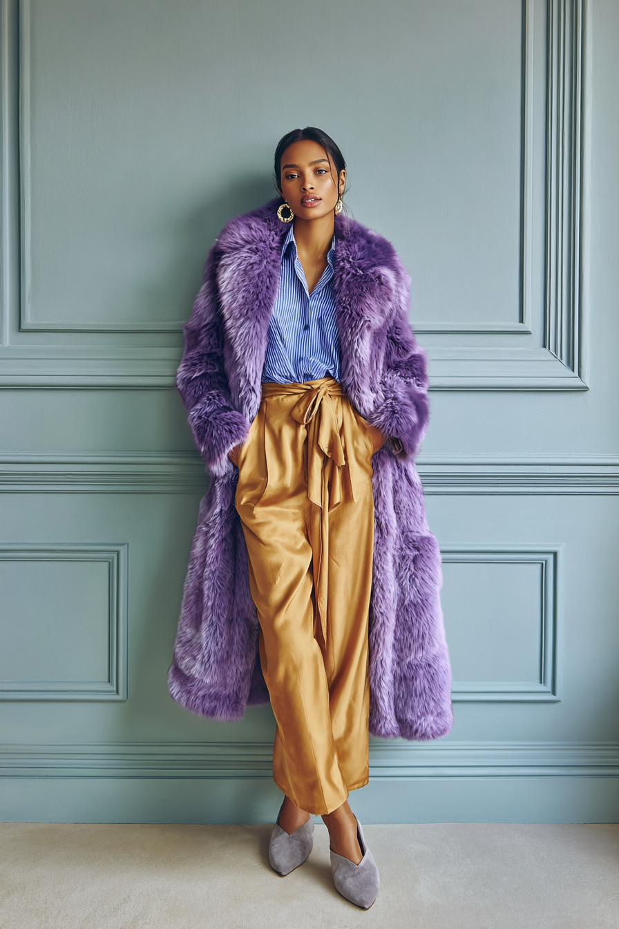 Purple Faux-Fur Coat Outfit 1123058
