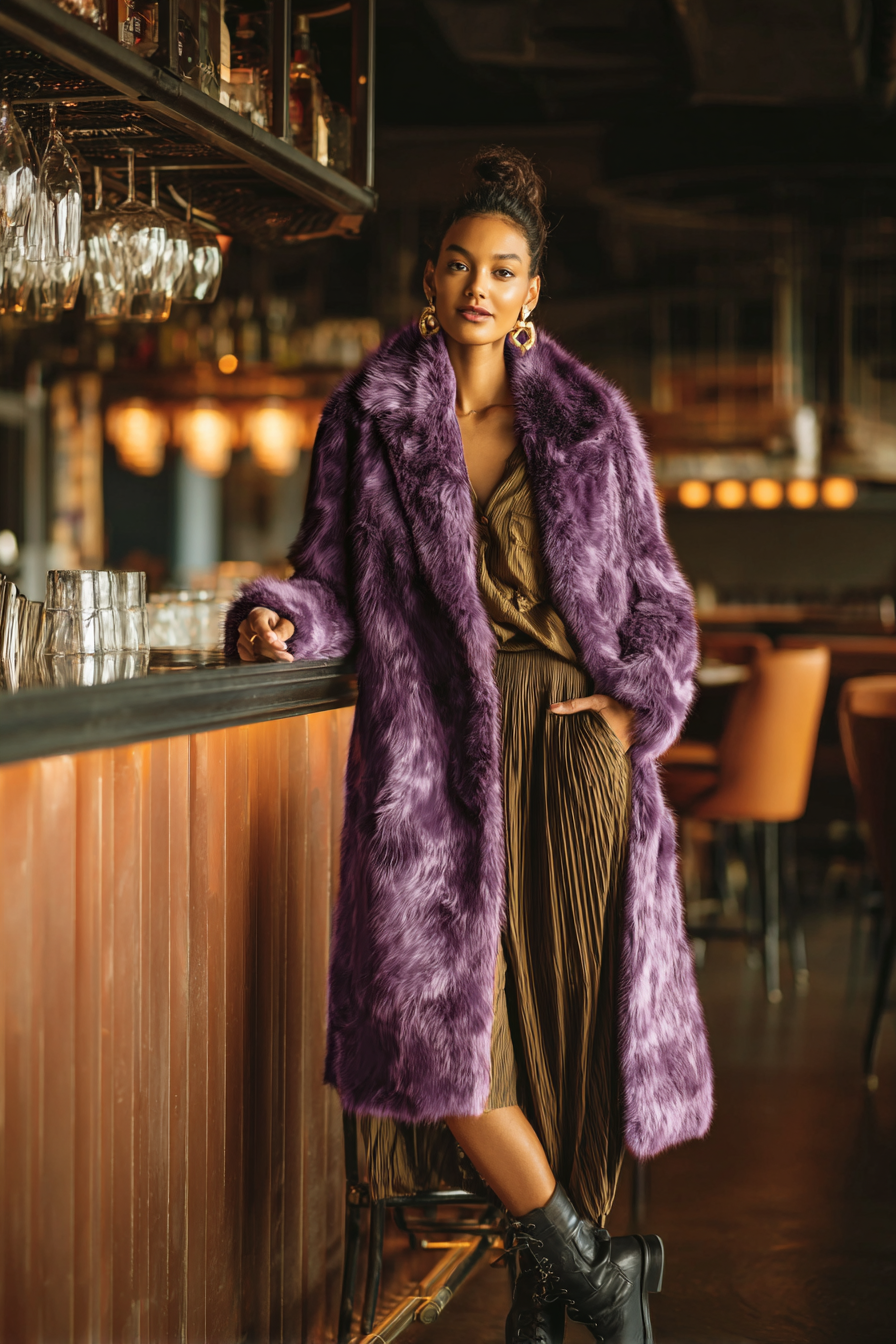 Purple Faux-Fur Coat Outfit 1162512