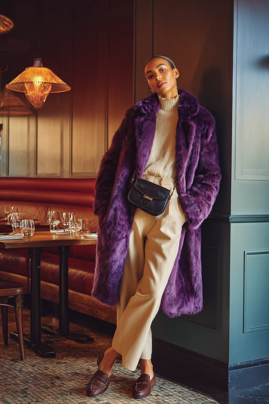 Purple Faux-Fur Coat Outfit 1217214