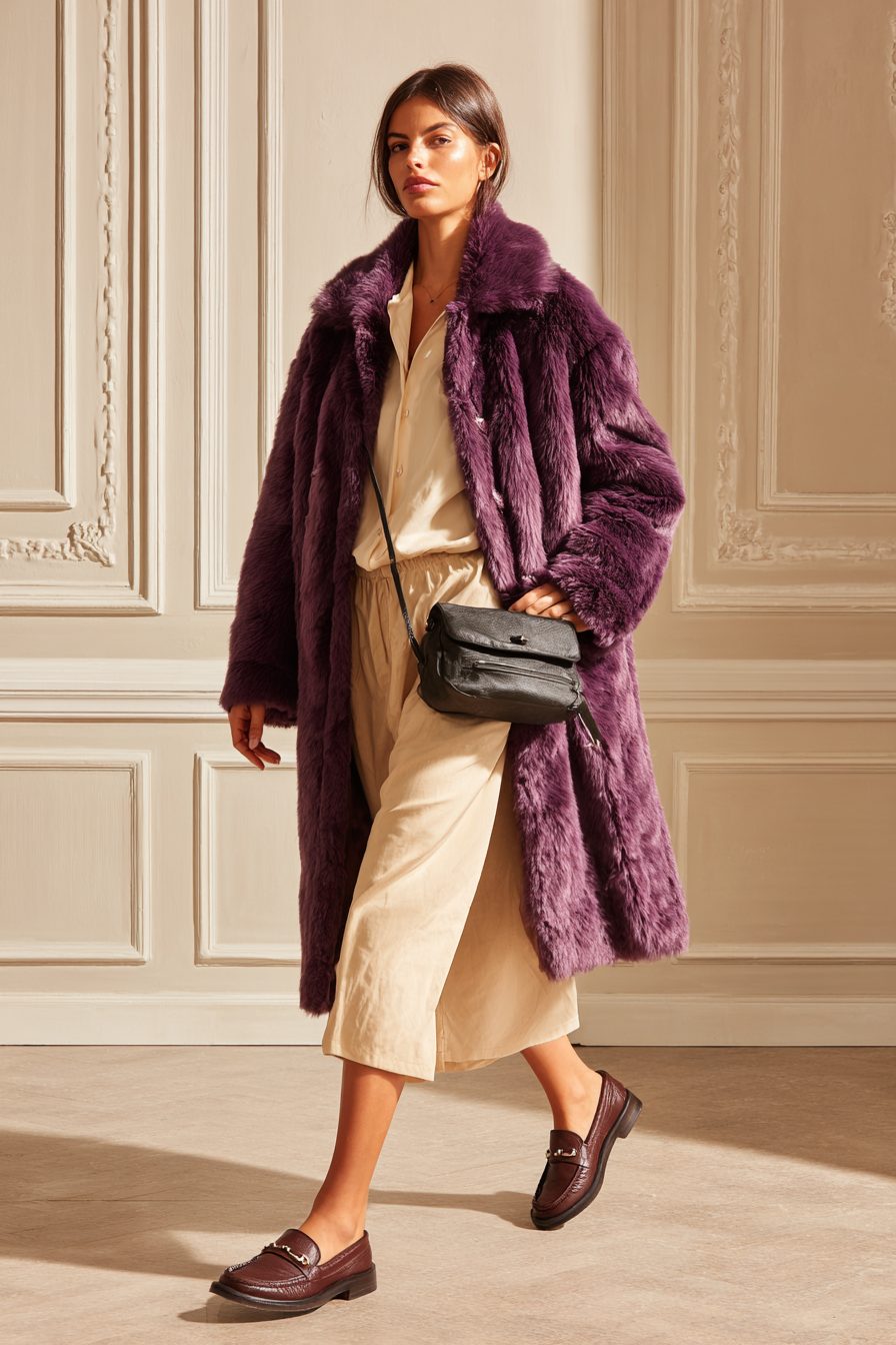 Purple Faux-Fur Coat Outfit 1188356