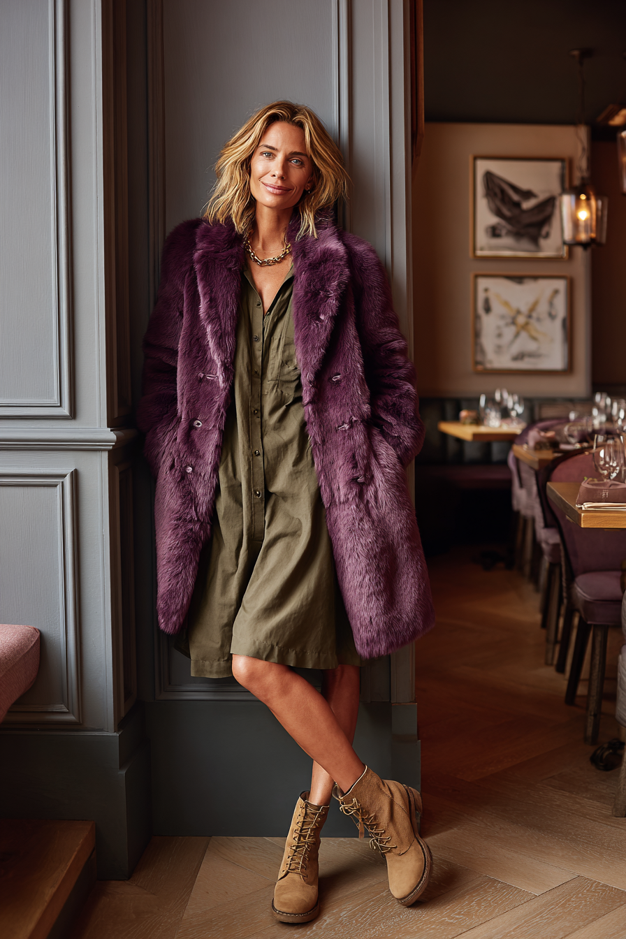 Purple Faux-Fur Coat Outfit 1180928
