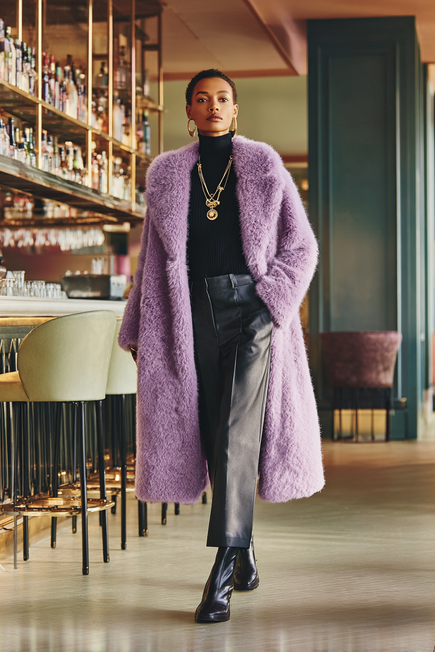 Purple Faux-Fur Coat Outfit 1200798
