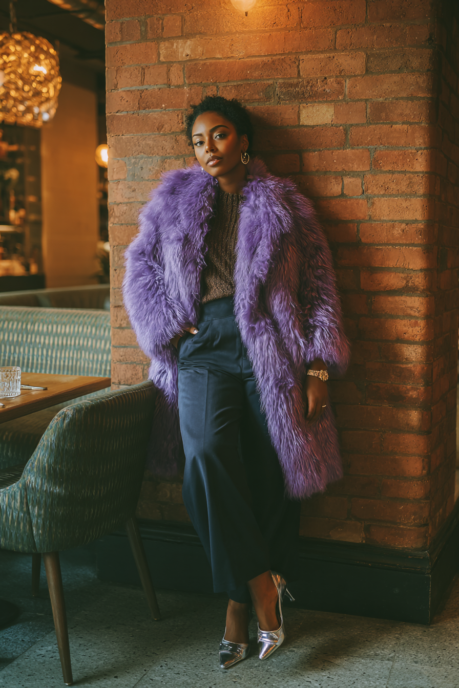 Purple Faux-Fur Coat Outfit 1356178
