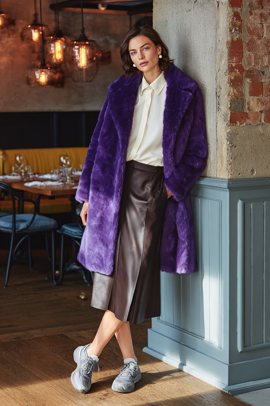 Purple Faux-Fur Coat Outfit 1332166