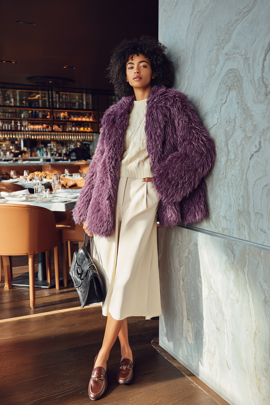 Purple Faux-Fur Coat Outfit 1386444