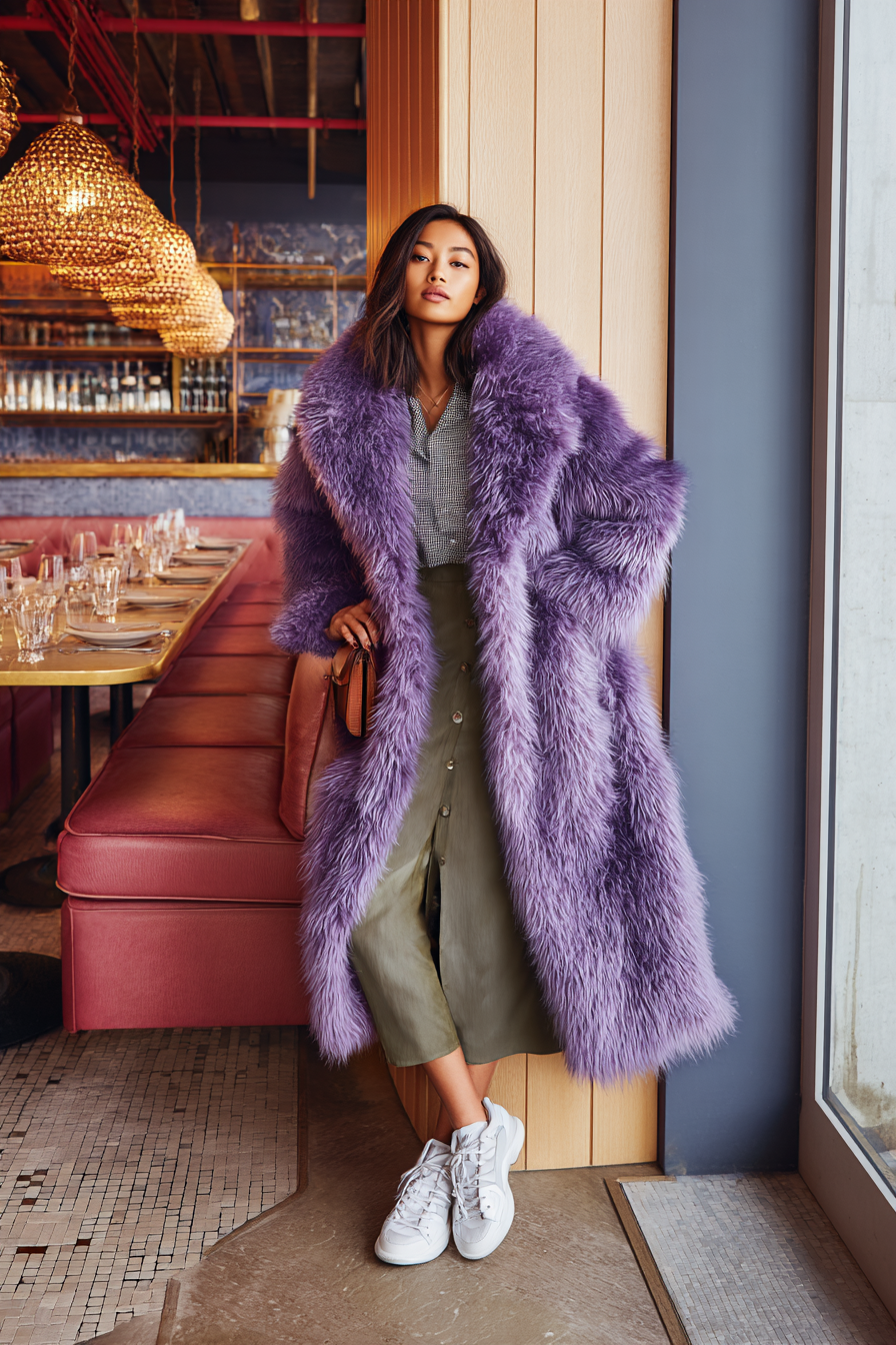 Purple Faux-Fur Coat Outfit 1428024